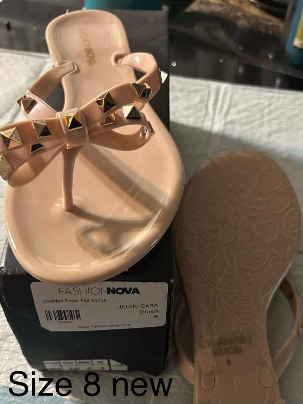 Fashion Nova Blush Studded Bow Jelly Thong Sandals